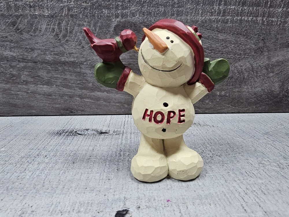 Snowman Figurine Wooden Chistmas HOPE Holiday Decoration 3" Tall G9.2.6